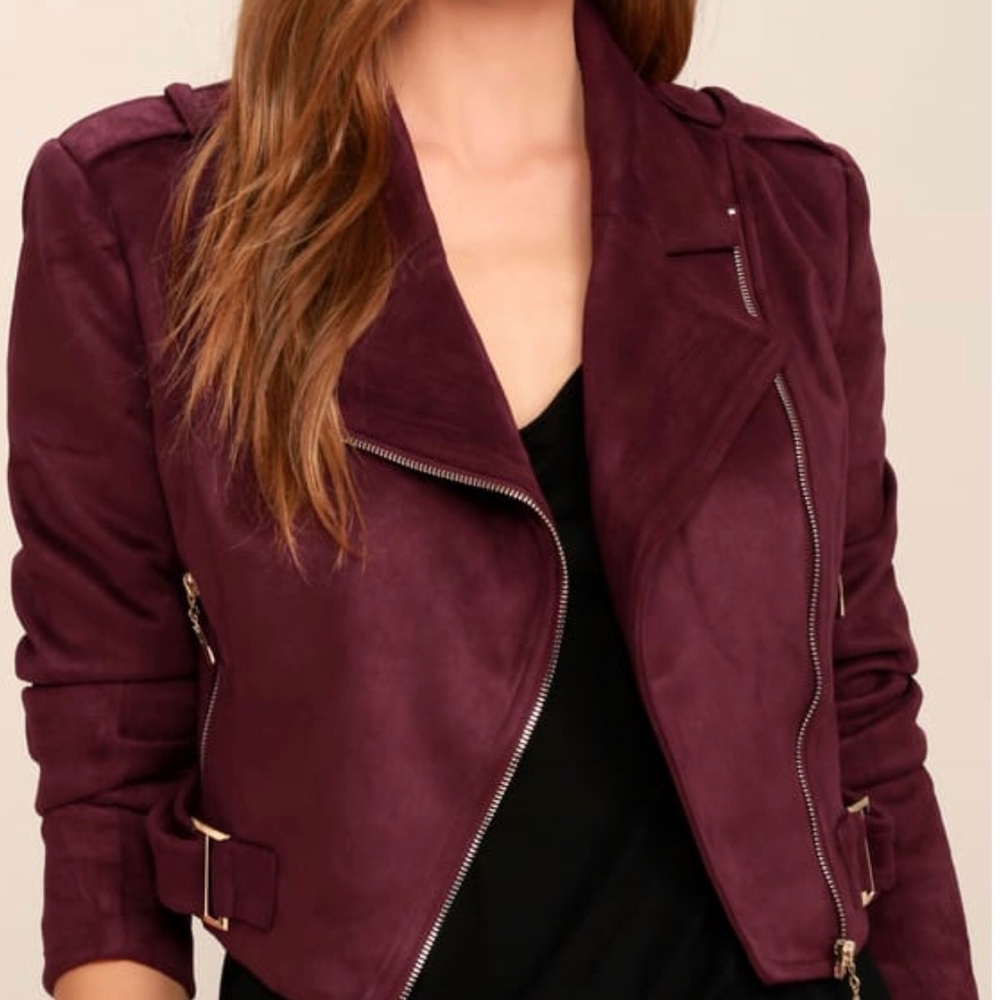 Lulus Tree-Lined Road Burgundy Suede Moto Jacket